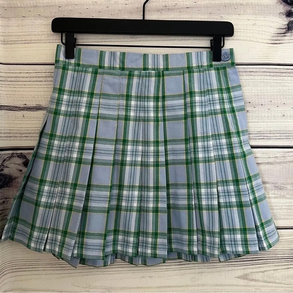NWT Aerie American Eagle Blue & Green Plaid Y2K Inspired Pleated Mini Skirt - Picture 9 of 13